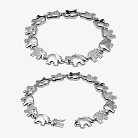 Sterling Silver Rhodium Plated Cubic Zirconia Elephant Bracelet 6.75-8"