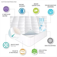 Sleep Philosophy All Natural Cotton Percale Quilted Mattress Pad with Spandex Snug-on Slip Fit Skirt