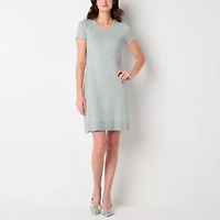 Studio 1 Womens Short Sleeve Embellished Pearl Trim Sweater Dress