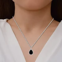 Womens Genuine Black Onyx Sterling Silver Pear 18 Inch Pendant Necklace