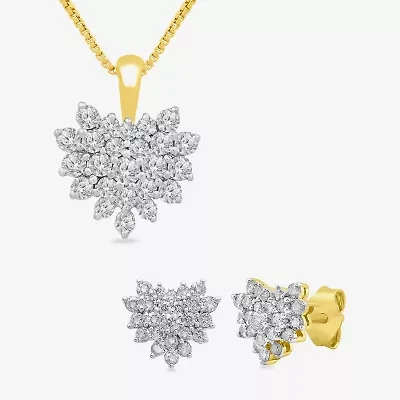 Womens 1 CT. T.W. Natural White Diamond 10K Gold Heart 2-pc. Jewelry Set
