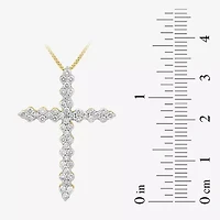 Womens 1 CT.T.W. Lab-Grown Diamond 10K Gold Cross Pendant Necklace