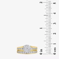 Womens 1 CT. T.W. Natural White Diamond 14K Gold Round Side Stone Halo Bridal Set