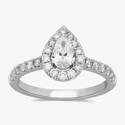 Signature By Modern Bride (H-I / Si2) Womens 1 CT. T.W. Lab Grown White Diamond 10K Gold Pear Side Stone Halo Engagement Ring