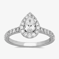 Signature By Modern Bride (H-I / Si2) Womens 1 CT. T.W. Lab Grown White Diamond 10K Gold Pear Side Stone Halo Engagement Ring
