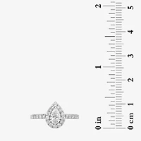 Signature By Modern Bride (H-I / Si2) Womens 1 CT. T.W. Lab Grown White Diamond 10K Gold Pear Side Stone Halo Engagement Ring