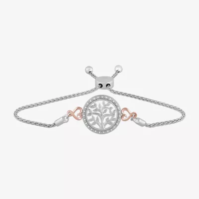 Hallmark Diamonds Tree Of Life Womens Diamond Accent Natural White Diamond 14K Rose Gold Over Silver Heart Round Bolo Bracelet