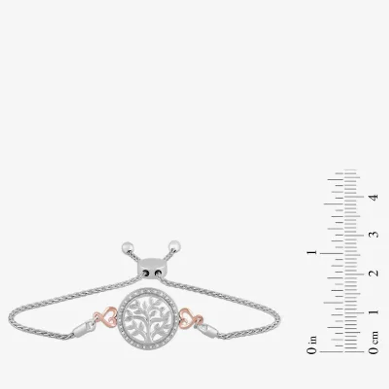 Hallmark Diamonds Tree Of Life Womens Diamond Accent Natural White Diamond 14K Rose Gold Over Silver Heart Round Bolo Bracelet
