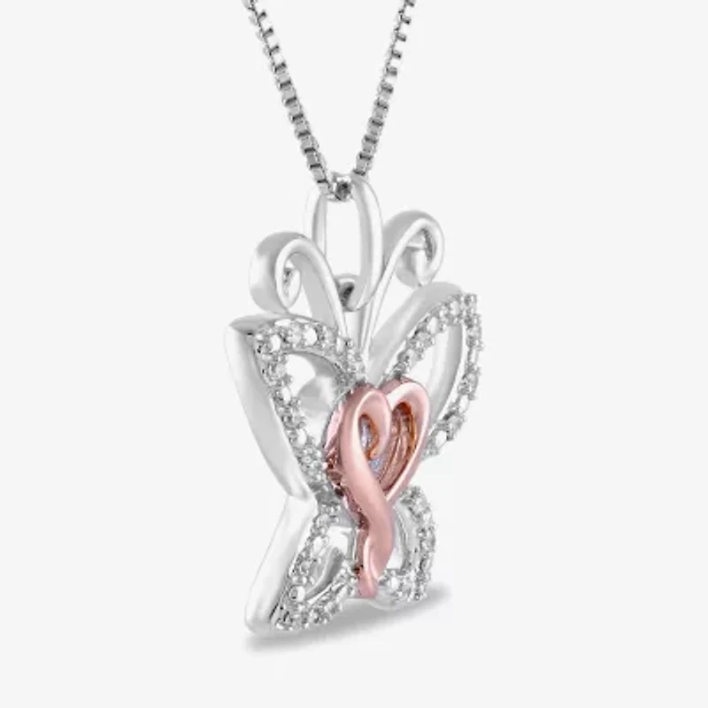 Hallmark Diamonds Womens Diamond Accent Natural White Diamond 14K Two Tone Gold Over Silver Butterfly Heart 18 Inch Pendant Necklace
