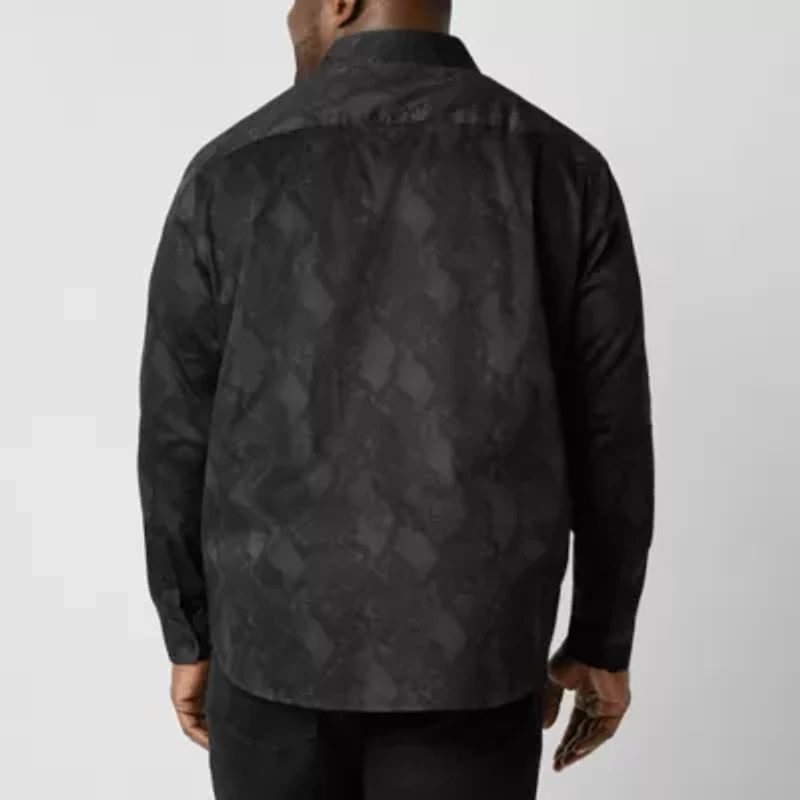 Shaquille O'Neal XLG Satin Mens Long Sleeve Classic Fit Big and Tall Button-Down Shirt