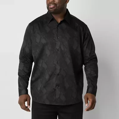 Shaquille O'Neal XLG Satin Mens Long Sleeve Classic Fit Big and Tall Button-Down Shirt
