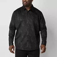 Shaquille O'Neal XLG Satin Mens Long Sleeve Classic Fit Big and Tall Button-Down Shirt