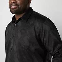 Shaquille O'Neal XLG Satin Mens Long Sleeve Classic Fit Big and Tall Button-Down Shirt