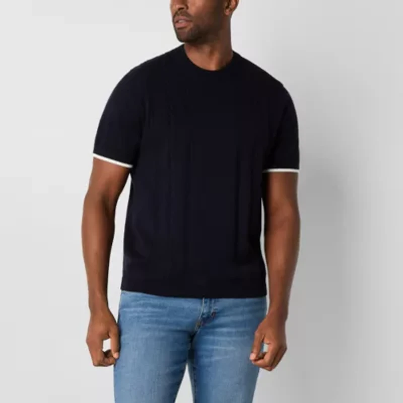 Stafford Cable Mens Crew Neck Short Sleeve Pullover Sweater