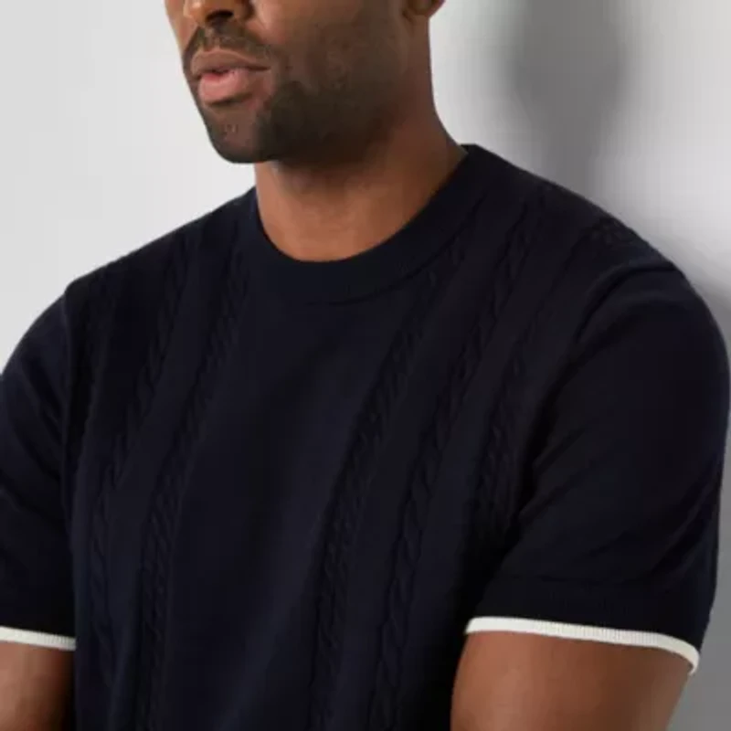 Stafford Cable Mens Crew Neck Short Sleeve Pullover Sweater