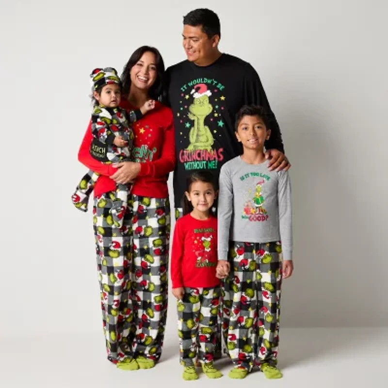 Big Kid Unisex Dr. Seuss Grinch Crew Neck Long Sleeve 2-pc. Matching Family Pajama Sets