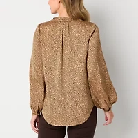 Liz Claiborne Womens Tall V Neck Long Sleeve Satin Blouse