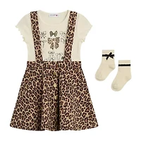 Knit Works Toddler Girls Cheetah Bow Short Sleeve Jumper