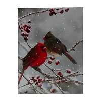 Northlight Lighted Red Cardinals And Berries Canvas 15.75in X 11.75in Canvas Art