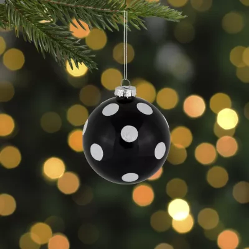 Northlight Set Of 2 Black And White Glittered Polka Dot Glass Ball 4in Christmas Ornament