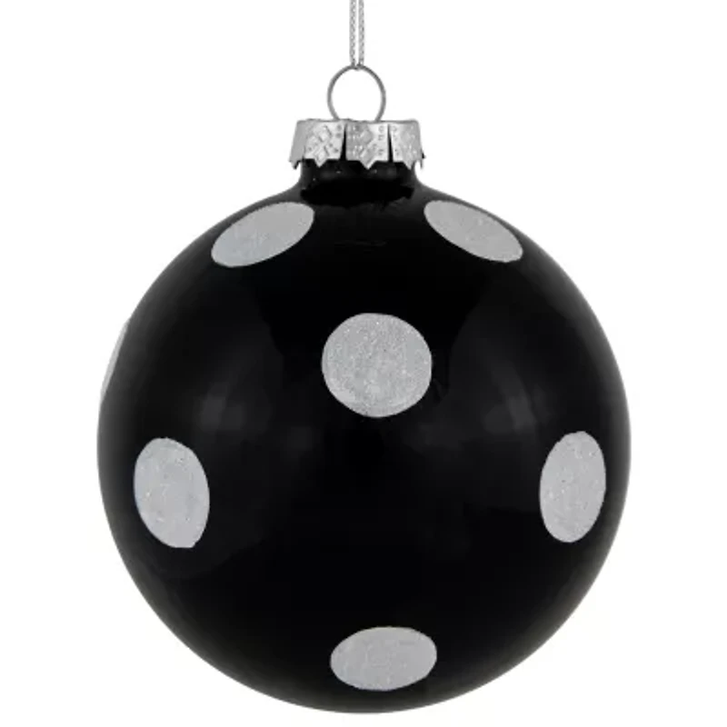 Northlight Set Of 2 Black And White Glittered Polka Dot Glass Ball 4in Christmas Ornament