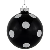 Northlight Set Of 2 Black And White Glittered Polka Dot Glass Ball 4in Christmas Ornament