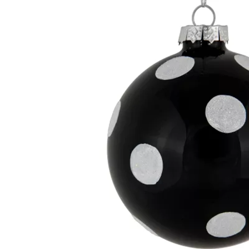 Northlight Set Of 2 Black And White Glittered Polka Dot Glass Ball 4in Christmas Ornament