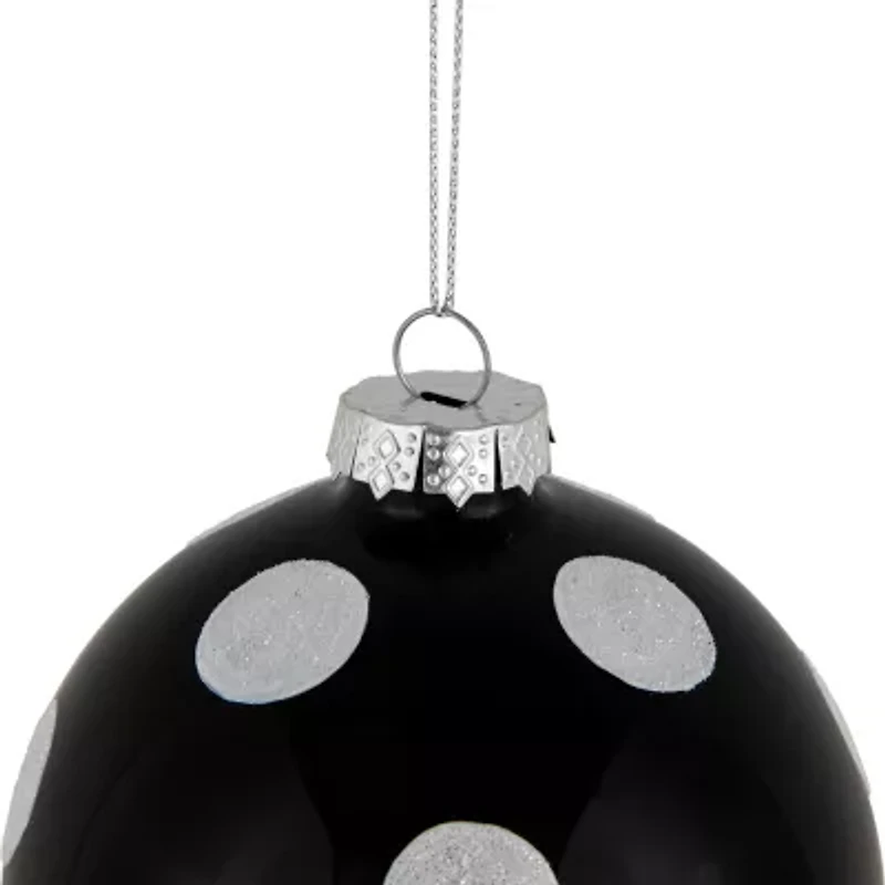 Northlight Set Of 2 Black And White Glittered Polka Dot Glass Ball 4in Christmas Ornament