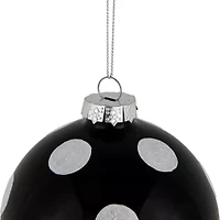 Northlight Set Of 2 Black And White Glittered Polka Dot Glass Ball 4in Christmas Ornament