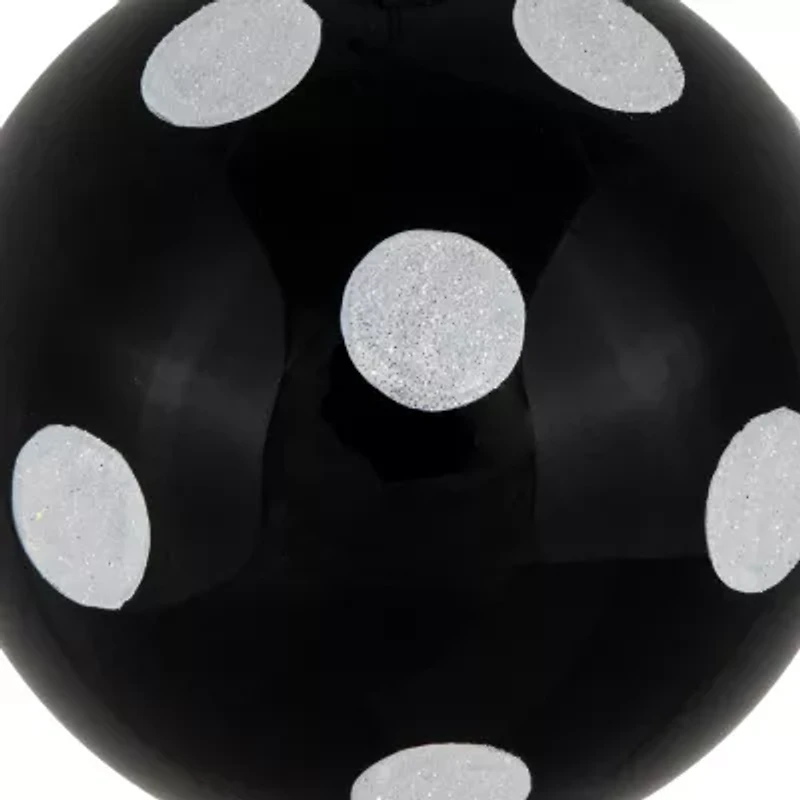Northlight Set Of 2 Black And White Glittered Polka Dot Glass Ball 4in Christmas Ornament