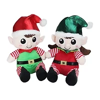Northlight Plush Sitting Boy And Girl - 13in - Red And Green - Set Of 2 Christmas Figurine