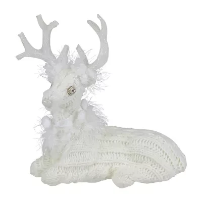 Northlight Cable Knit Sweater Sitting Reindeer - 9.75in Christmas Figurine