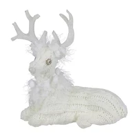 Northlight Cable Knit Sweater Sitting Reindeer - 9.75in Christmas Figurine