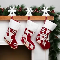 Northlight Reindeer And Snowflake Embroidered - 20in - Set Of 3 Christmas Stocking