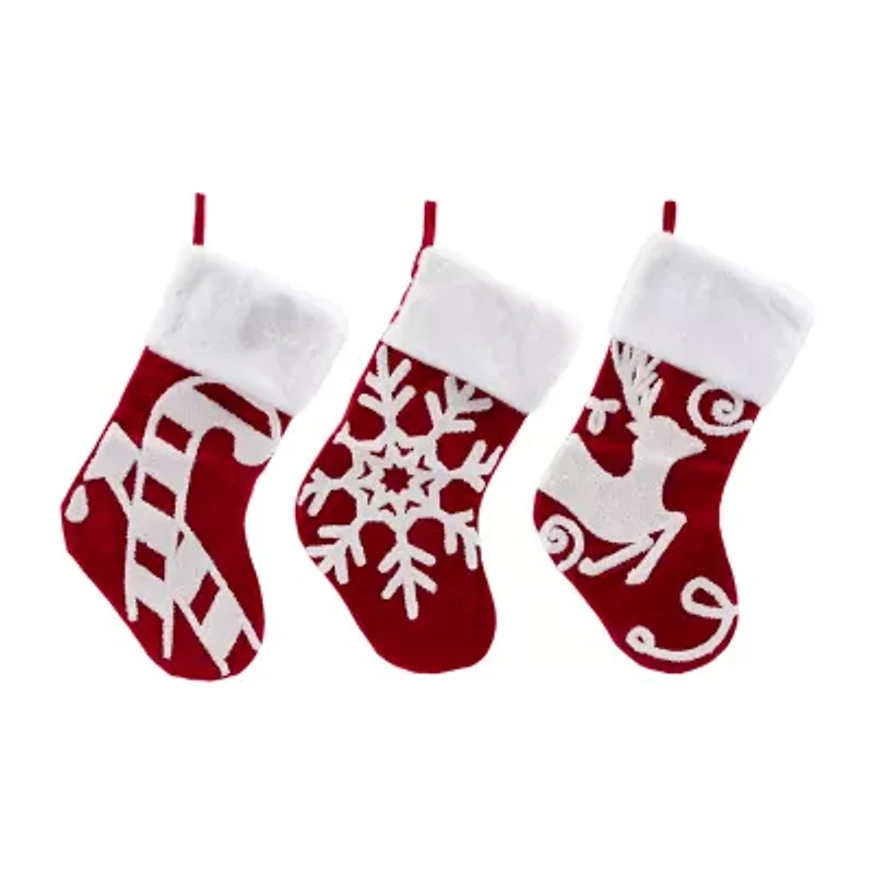 Northlight Reindeer And Snowflake Embroidered - 20in - Set Of 3 Christmas Stocking