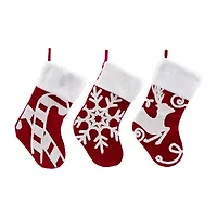 Northlight Reindeer And Snowflake Embroidered - 20in - Set Of 3 Christmas Stocking