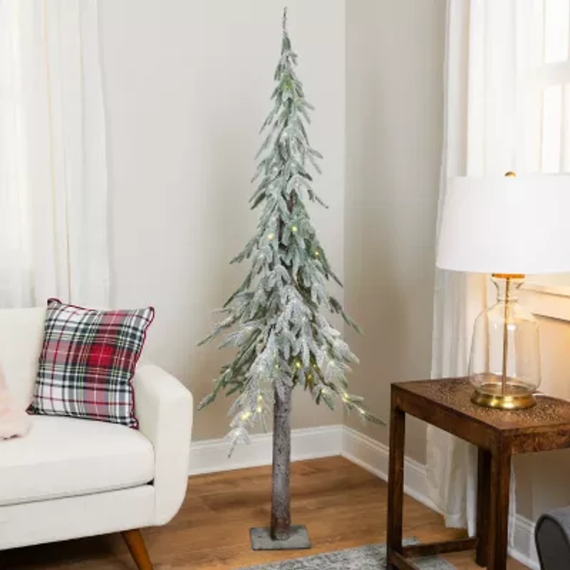 Northlight Pre-Lit Alpine Flocked Clear Led Lights 6 Foot Pine Christmas Tree