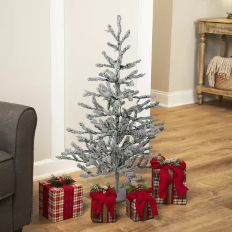 Northlight Green Flocked Alpine Coral - Unlit 3 Foot Flocked Pine Christmas Tree