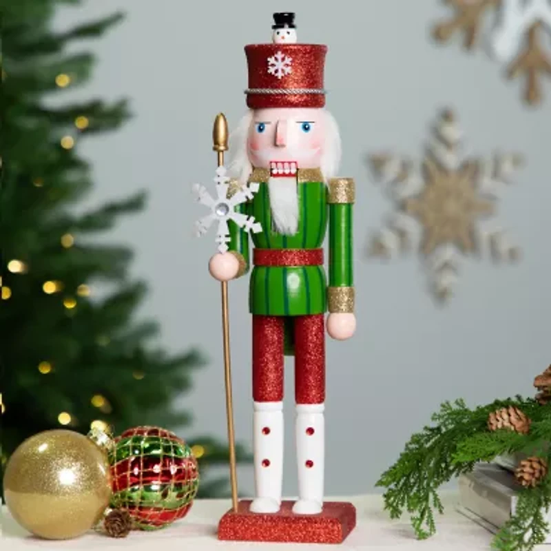 Northlight Glittered With Snowflake Scepter Figure - 15in - Red And Green Wood Christmas Nutcracker