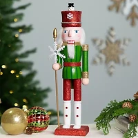 Northlight Glittered With Snowflake Scepter Figure - 15in - Red And Green Wood Christmas Nutcracker