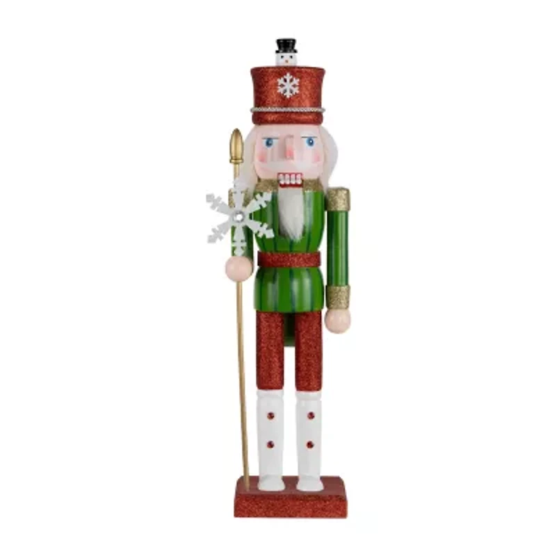 Northlight Glittered With Snowflake Scepter Figure - 15in - Red And Green Wood Christmas Nutcracker