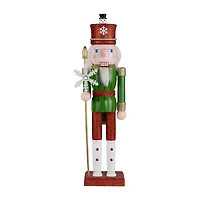 Northlight Glittered With Snowflake Scepter Figure - 15in - Red And Green Wood Christmas Nutcracker