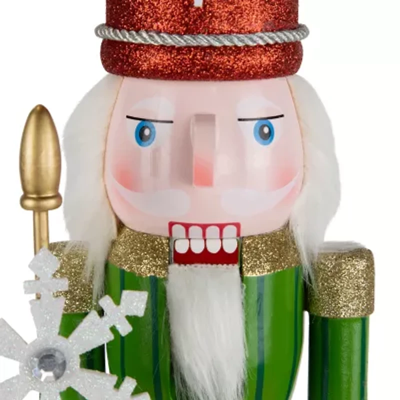 Northlight Glittered With Snowflake Scepter Figure - 15in - Red And Green Wood Christmas Nutcracker