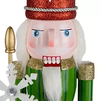 Northlight Glittered With Snowflake Scepter Figure - 15in - Red And Green Wood Christmas Nutcracker