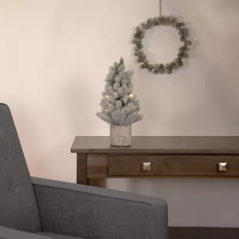 Northlight Led Lighted Mini Frosted In Cement Base 1 Foot Pine Christmas Tree