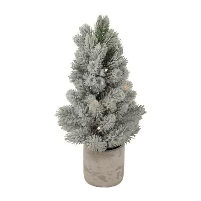 Northlight Led Lighted Mini Frosted In Cement Base 1 Foot Pine Christmas Tree