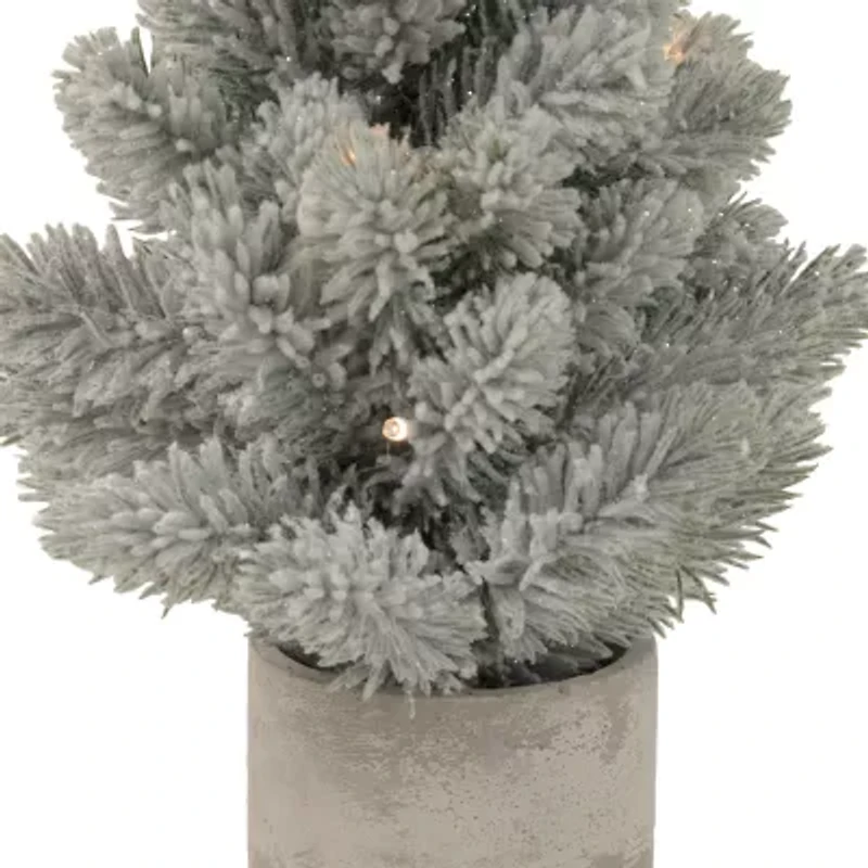 Northlight Led Lighted Mini Frosted In Cement Base 1 Foot Pine Christmas Tree