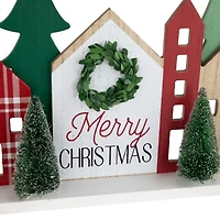 Northlight Wooden "Merry" Houses With Trees - 15in - Red And Green Marquee Lights