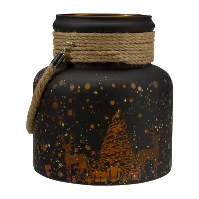 Northlight 8in Gold Deer And Pine Trees Glass Candle Holder