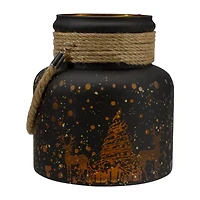 Northlight 8in Gold Deer And Pine Trees Glass Candle Holder